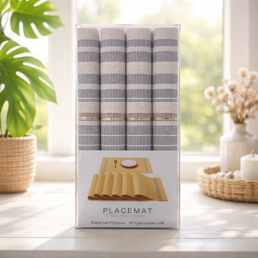 Striped Gray and White Placemats - Set of 4